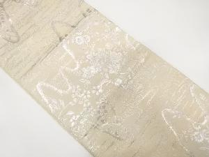 アンティーク　壷垂れに草花・観世水模様織り出し袋帯(着用可)